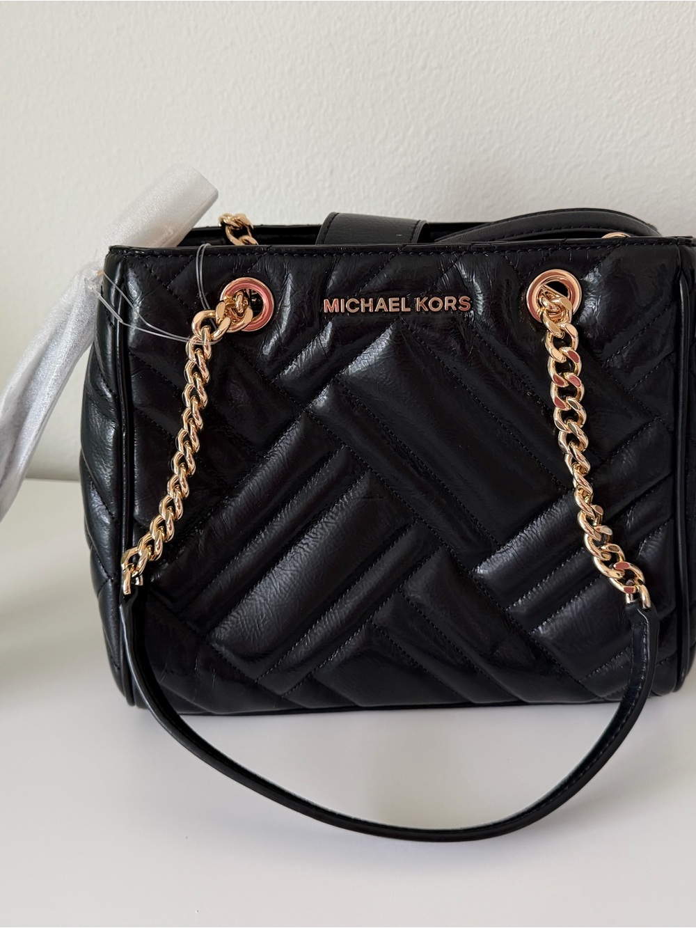 Michael Kors Black Quilted Shoulder Bag with Gold Chain Straps